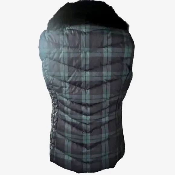 🌟NWT🌟 Talbots Black Watch Plaid Faux Fur Collar Genuine Down